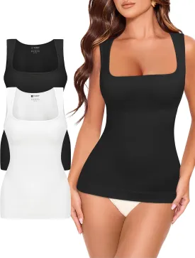 Shapewear Tummy Control Tank Top Compression Tanks for Women Square Neck Seamless Body Shaper Camisole Cami Tops