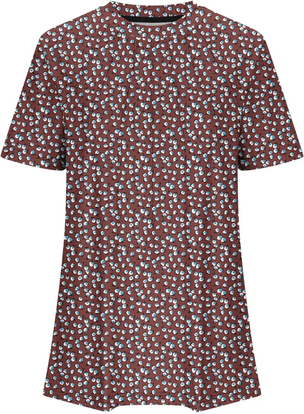 Short Sleeve Shirts for Women Dress Casual Round Neck Pleated Tee Tops Floral Print Chiffon Blouse Summer Loose Fit