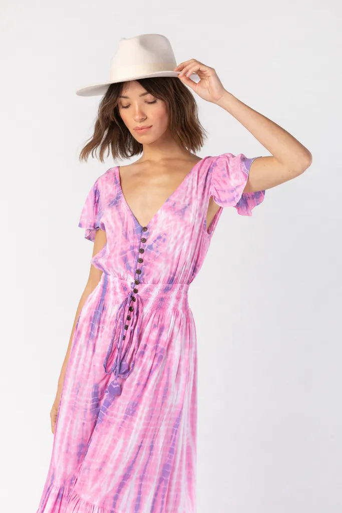TIARE HAWAII NEW MOON MAXI DRESS PINK GRAY LEO ONE SIZE
