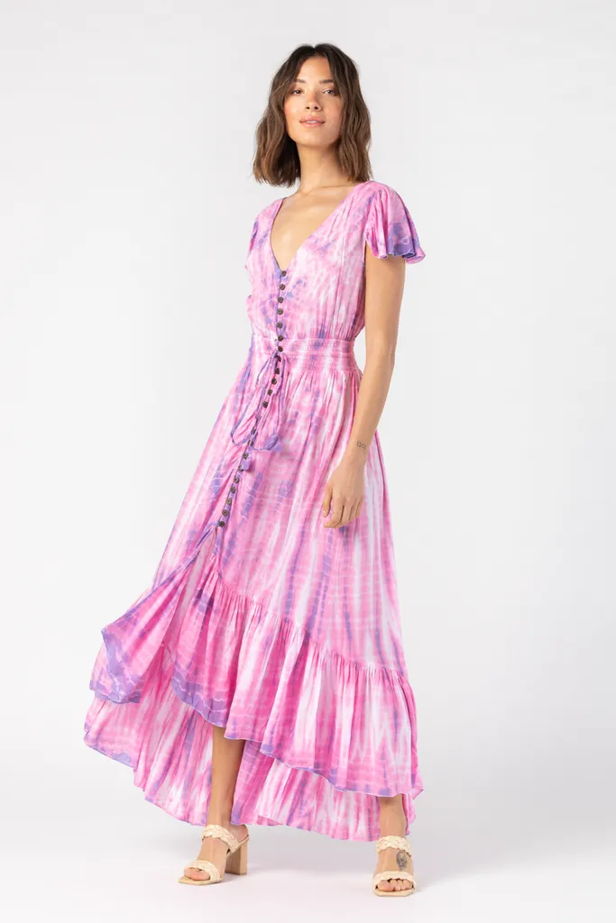 TIARE HAWAII NEW MOON MAXI DRESS PINK GRAY LEO ONE SIZE
