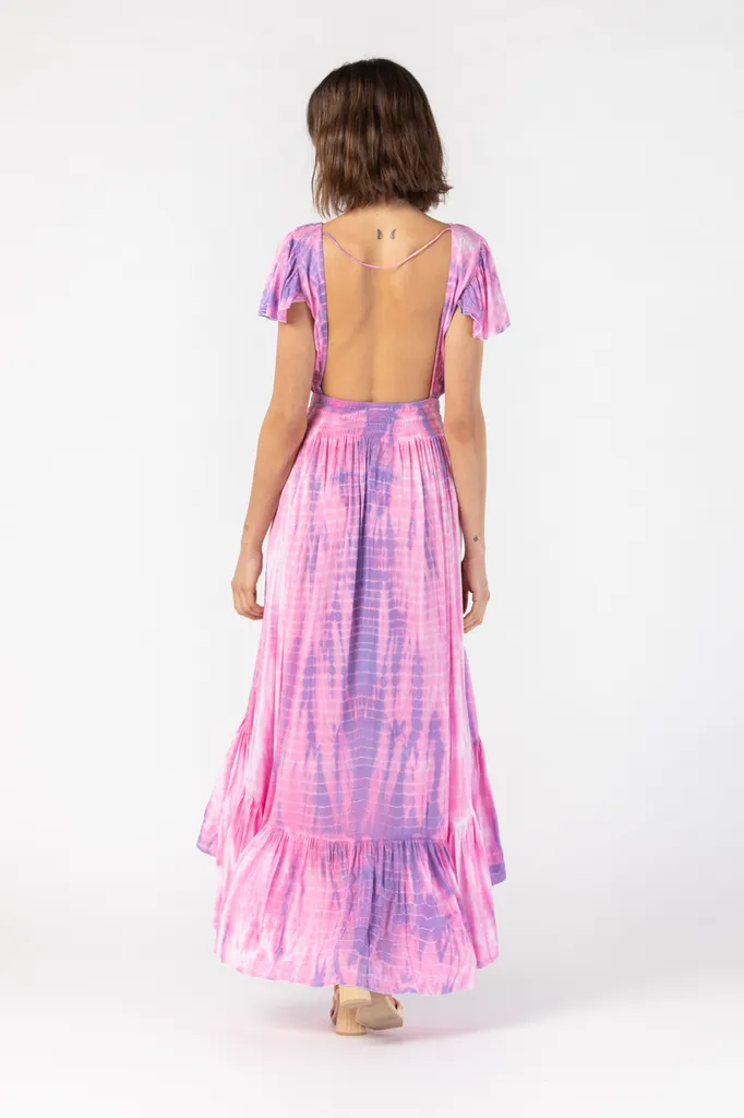 TIARE HAWAII NEW MOON MAXI DRESS PINK GRAY LEO ONE SIZE