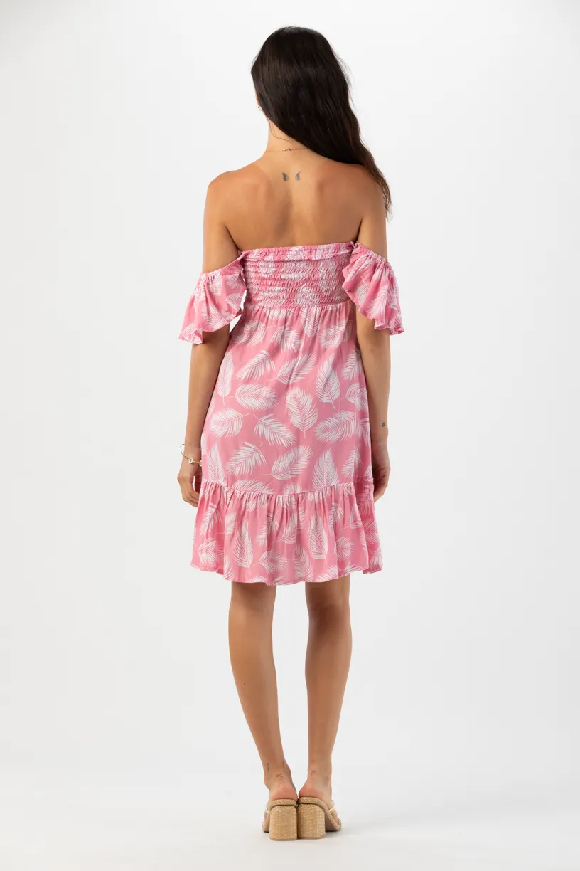 TIARE HAWAII SUN RAYS MINI DRESS PALM ROSE ONE SIZE