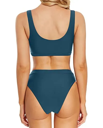 Underboob Bikini Set For Women Sexy Push Up Two Piece Swimsuit-Teal