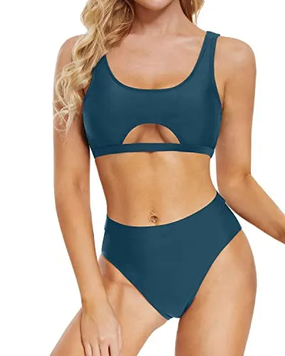 Underboob Bikini Set For Women Sexy Push Up Two Piece Swimsuit-Teal