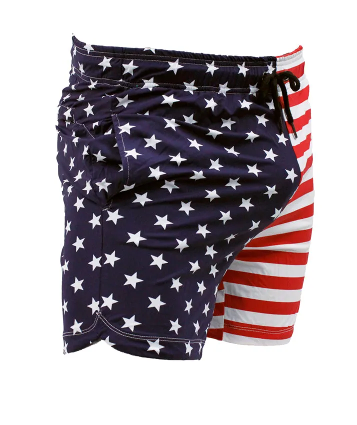 USA Flag Mens Swim Trunk Lined Shorts with Pockets By Neptio