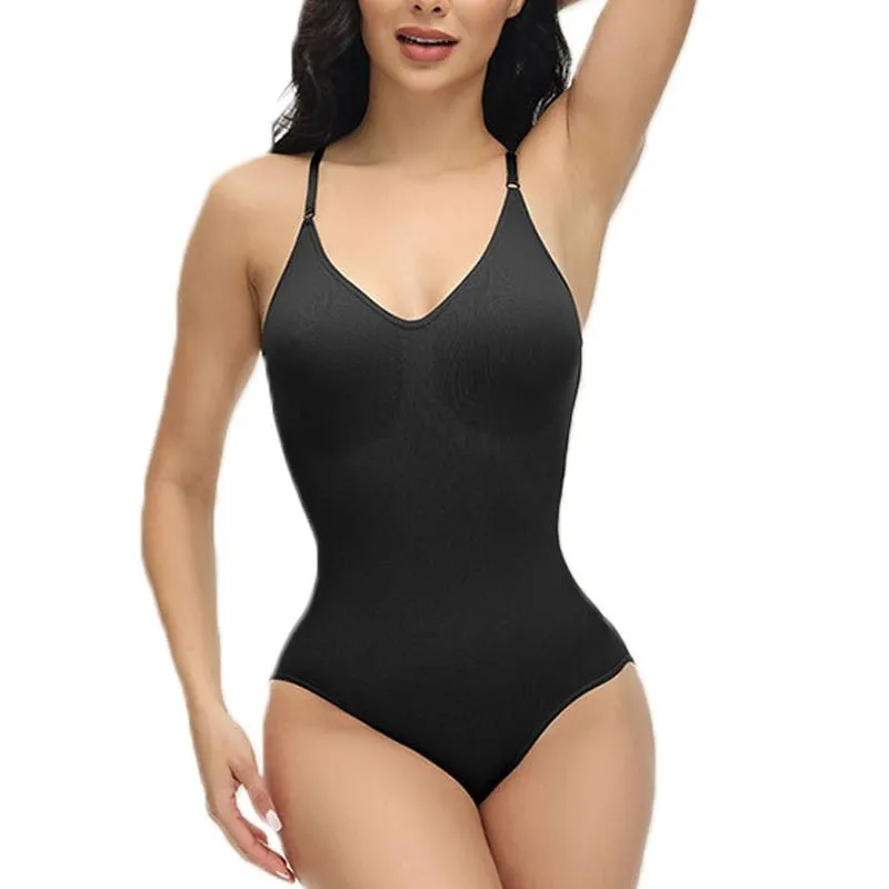V Neck Spaghetti Strap Bodysuit - Compression Shapewear