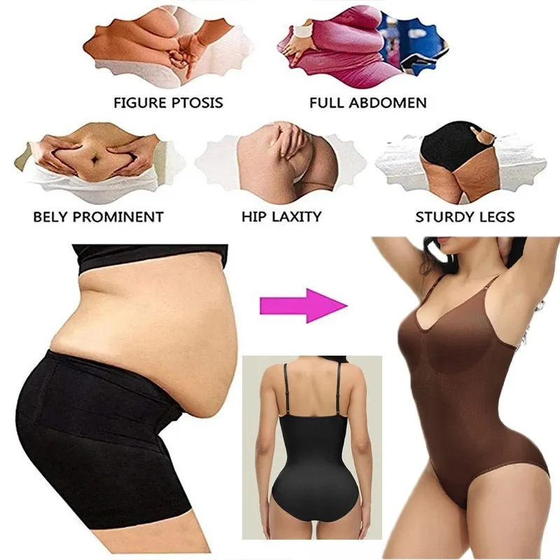 V Neck Spaghetti Strap Bodysuit - Compression Shapewear