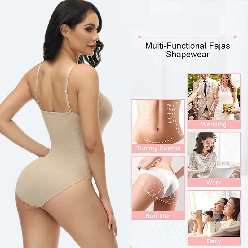 V Neck Spaghetti Strap Bodysuit - Compression Shapewear