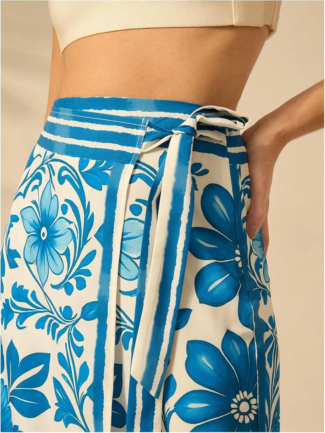 Verdusa Women's Floral Print Long Wrap Skirts Vintage Tied High Waisted Midi Skirt