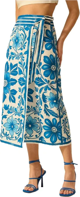 Verdusa Women's Floral Print Long Wrap Skirts Vintage Tied High Waisted Midi Skirt