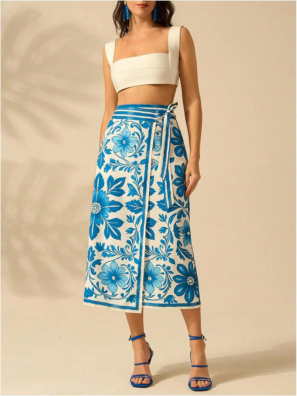 Verdusa Women's Floral Print Long Wrap Skirts Vintage Tied High Waisted Midi Skirt