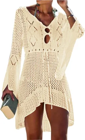 Wander Agio Beach Tops Sexy Floral Coverup Dresses Bikini Cover-ups Net Hollow Out