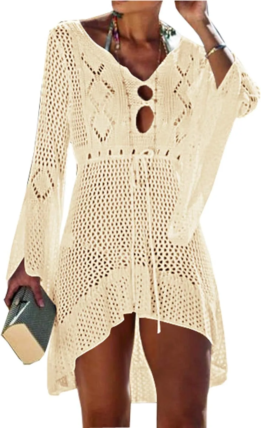 Wander Agio Beach Tops Sexy Floral Coverup Dresses Bikini Cover-ups Net Hollow Out