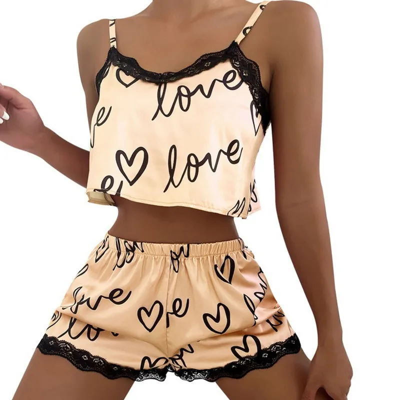 Whoelsale Lace Patchwork Suspender Pajama Set