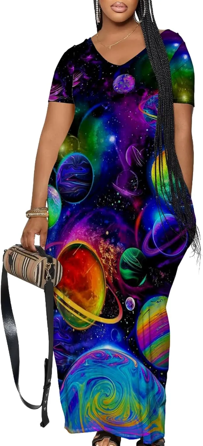 Women's Plus Size Summer Dresses Print Maxi Dresses Flowy Sundresses