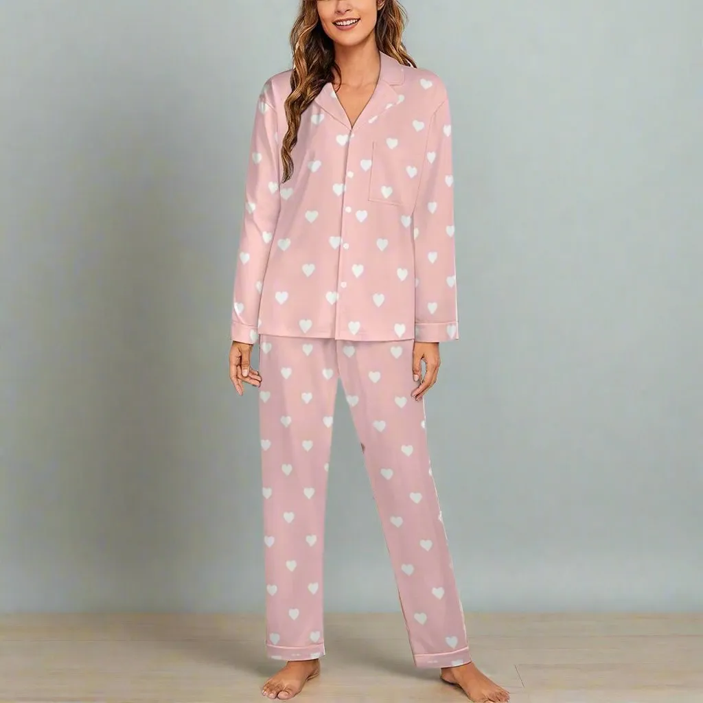 Women's Valentines Day PJs Blush Pink Hearts Pajama Set