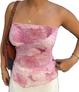 Y2k Cute Tube Tops Sleeveless Strapless Aesthetic Graphic Print Bandeau Tube Off Shoulder Going Out Tops