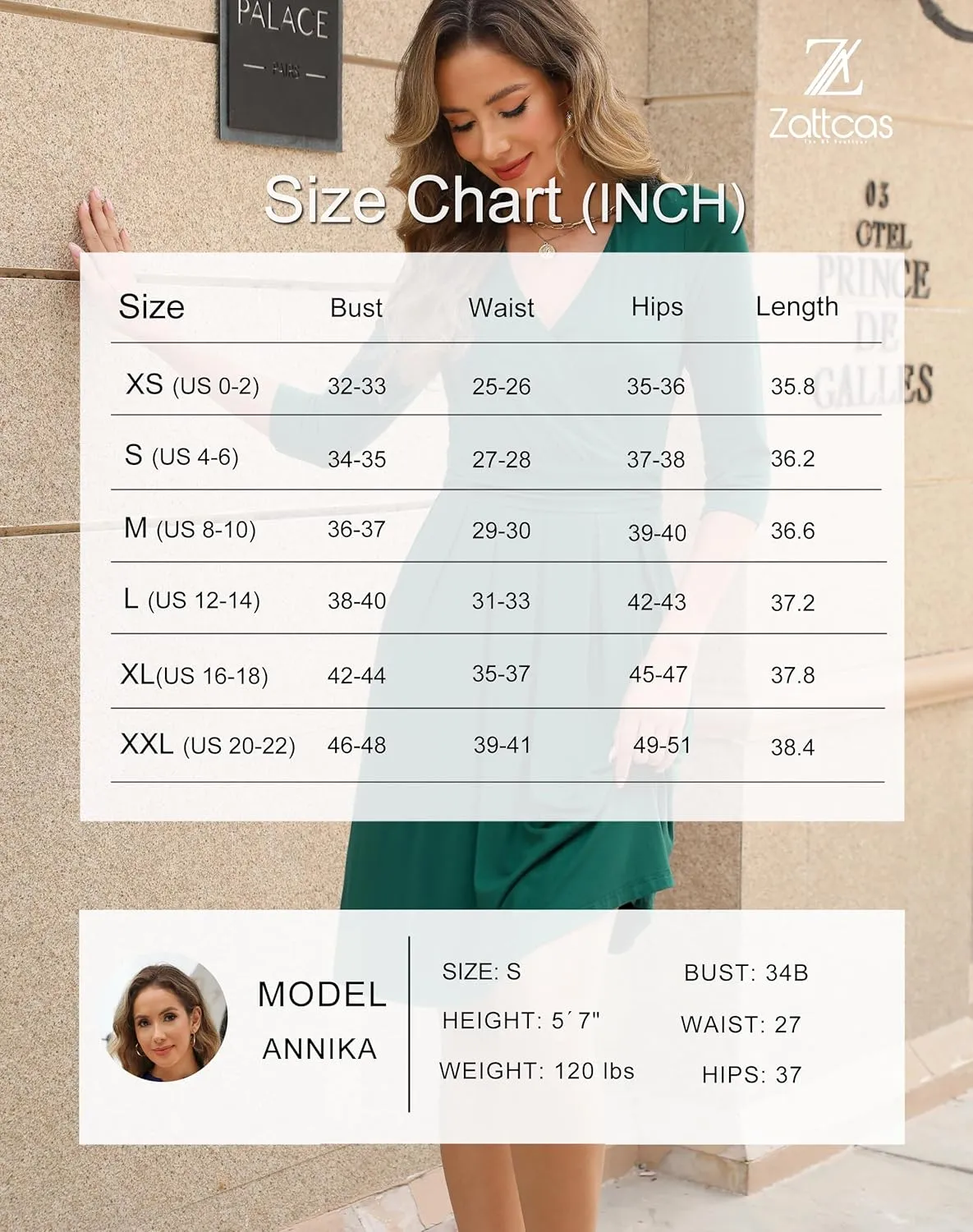 Zattcas Women's 2025 Spring Casual Dresses V Neck 3/4 Sleeve Empire Pleated Fit and Flare Knee Length Dress with Pockets